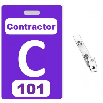 Custom Printed Numbered Purple PVC Contractor Badges + Strap Clips - 10 pack